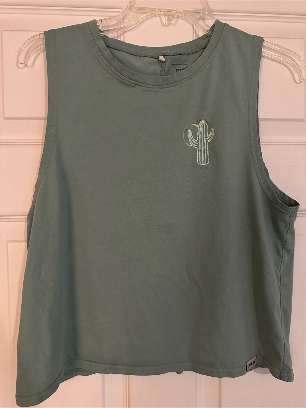 Prana Sage Green Sleeveless Cactus Embroidered Tank Top